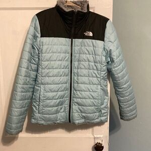 The North Face Light Blue and Black Puffer Jacket